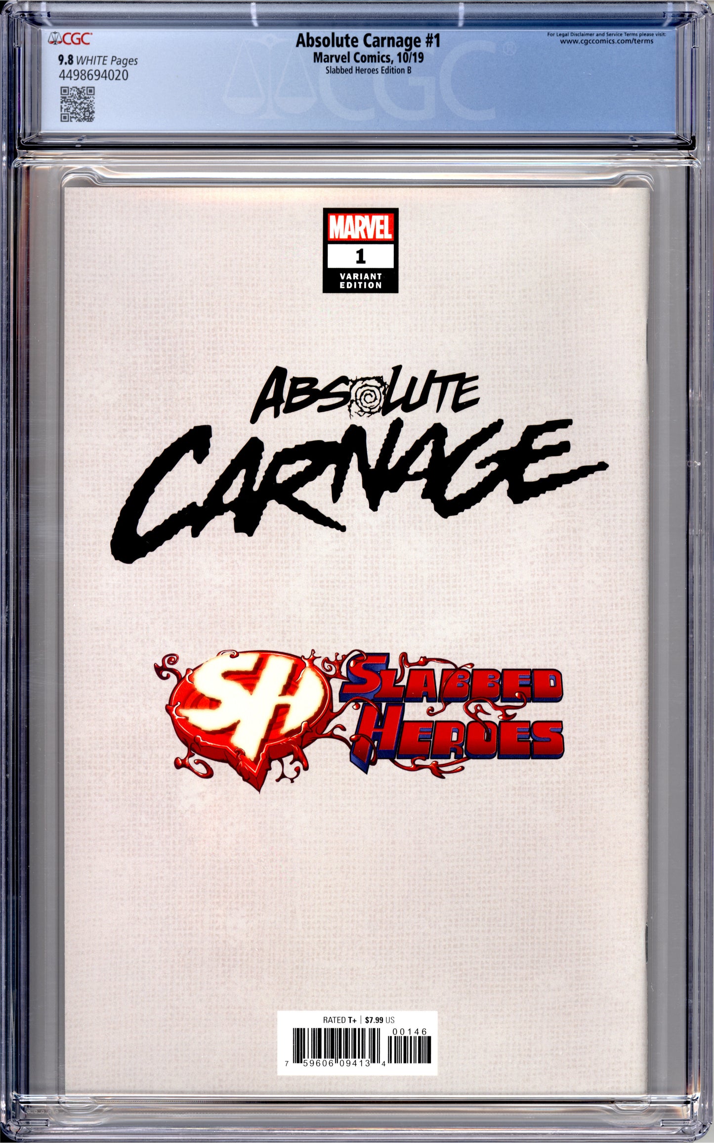 Absolute Carnage #1 Slabbed Heroes (B Edition) (9.8) "CGC"