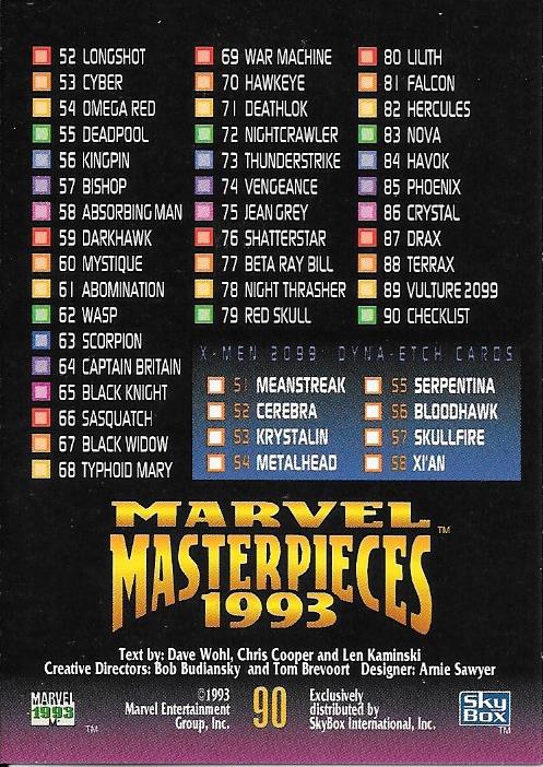 Marvel Masterpiece 1993 Checklist #90