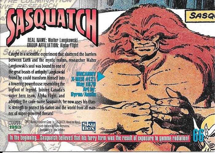 Marvel Masterpiece 1993 Sasquatch #66