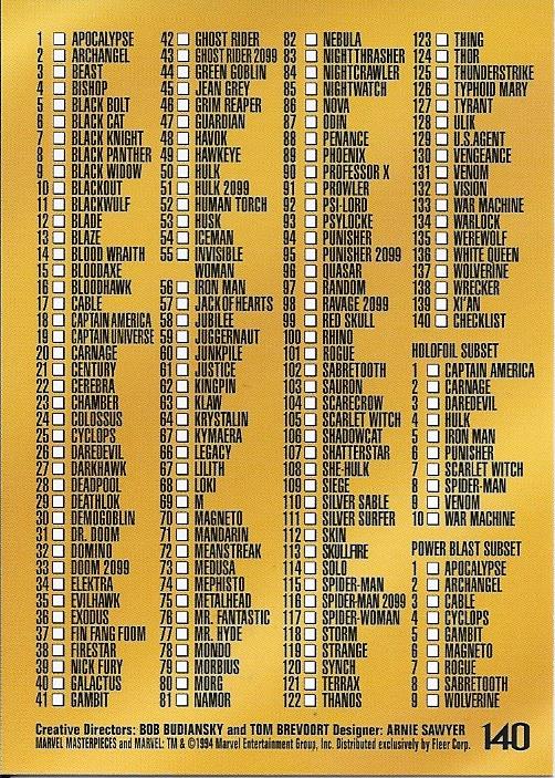 Marvel Masterpiece 1994 Checklist #140
