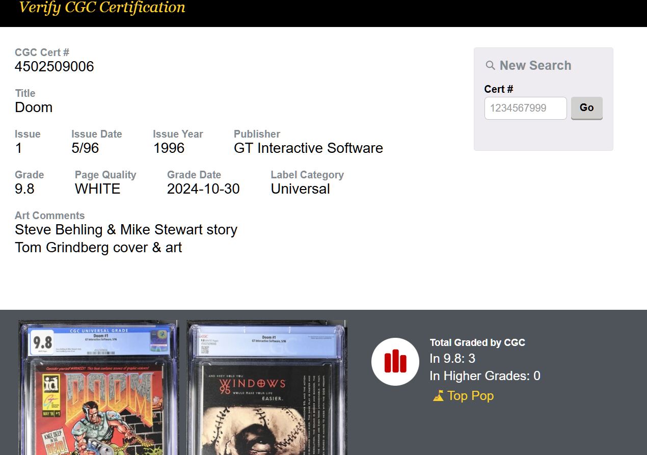 Doom #1 GT Interactive Software 1996 (First Print) (9.8)"CGC"