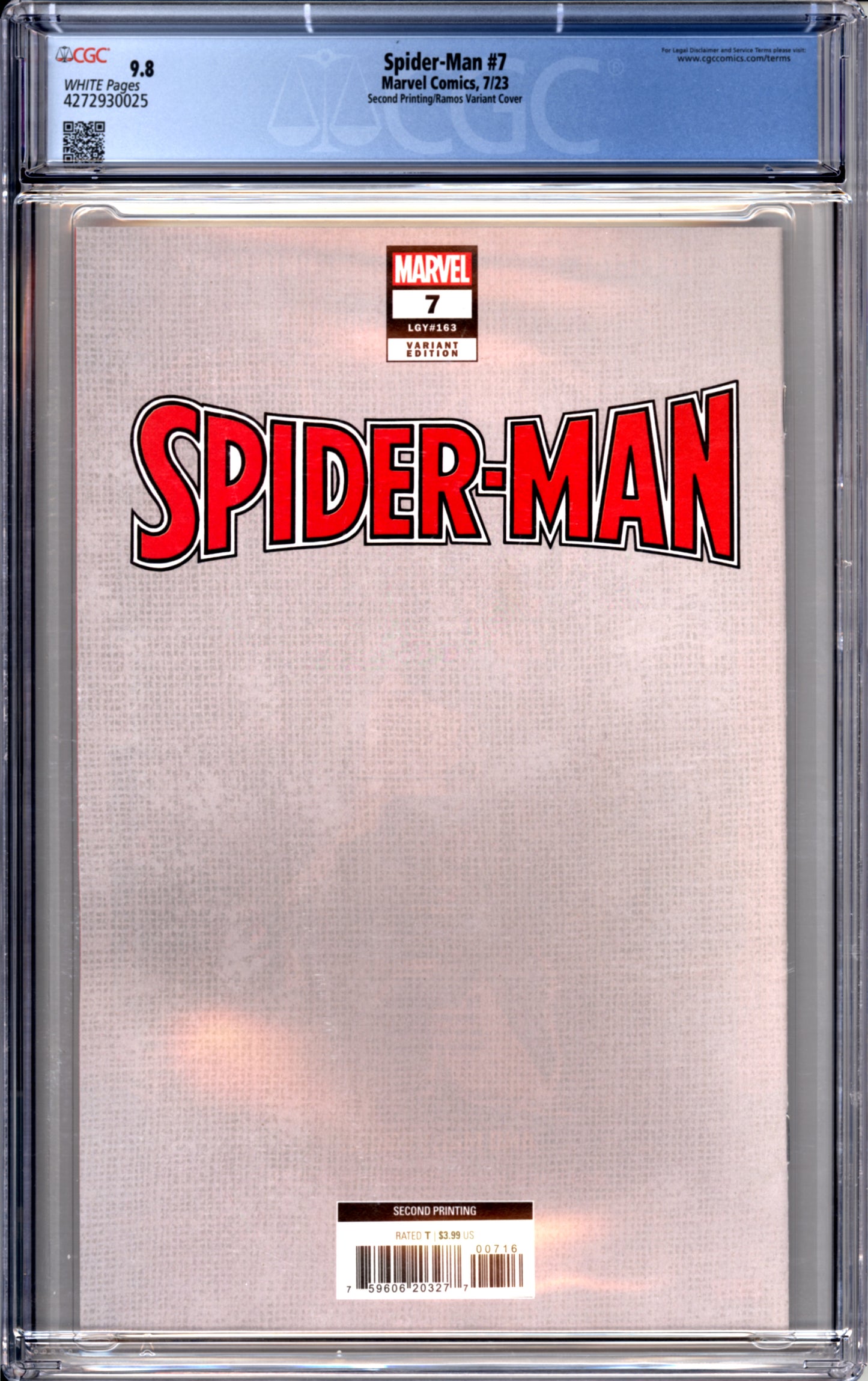 Spider-Man #7 2nd Print (Ramos Virgin) (9.8) "CGC"